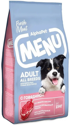 AlphaPet, Сухой корм для взрослых собак всех пород (говядина), 15 кг