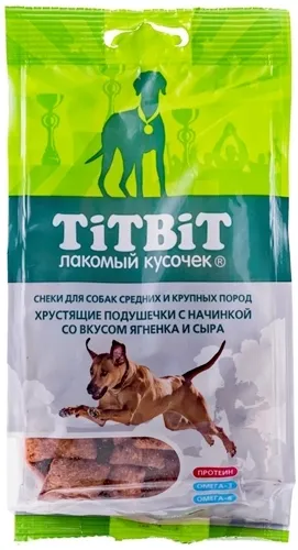 TitBit, Хрустящие подушечки для собак крупных и средних пород (ягненок/сыр), 95 г 