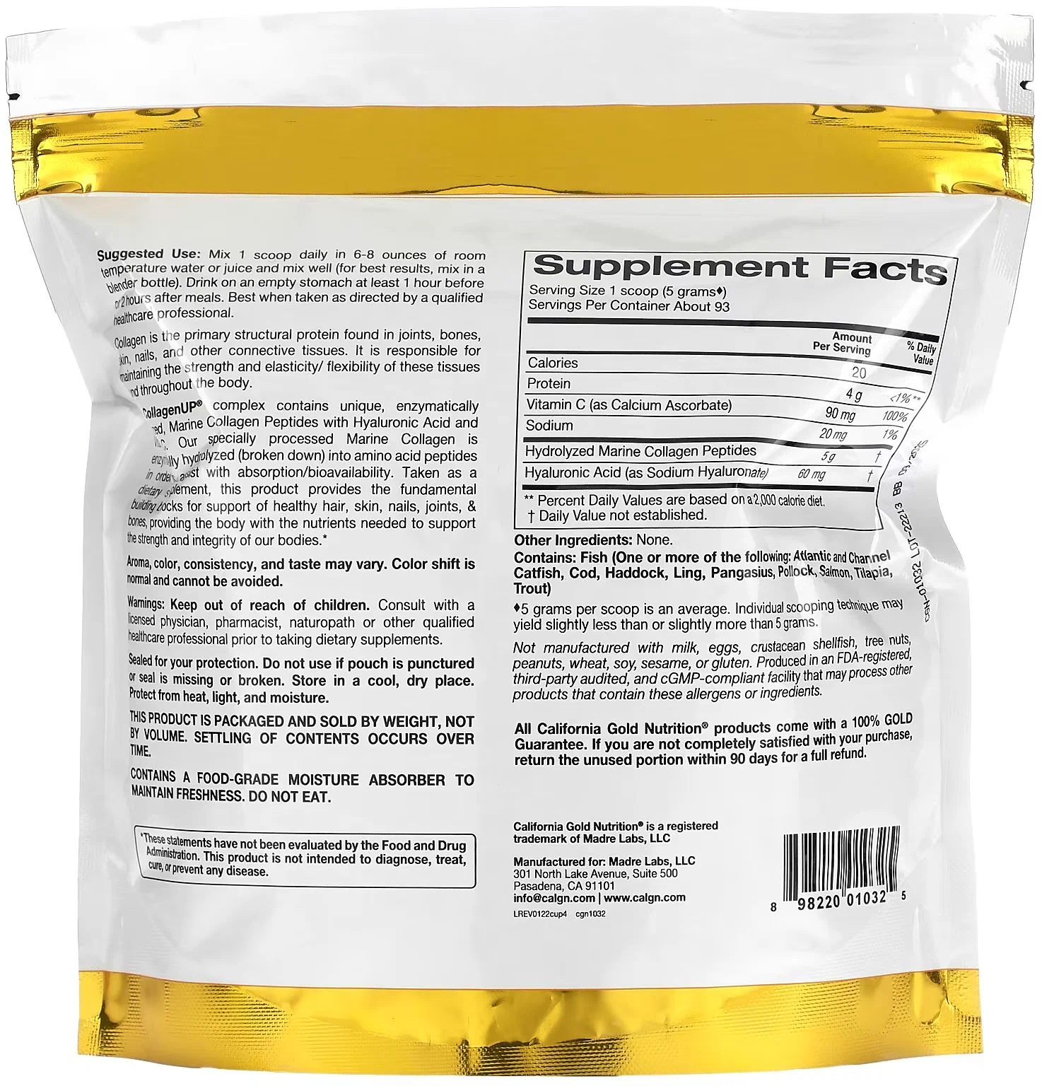 California Gold Nutrition Коллаген UP + Гиалуроновая кислота, 464 гр