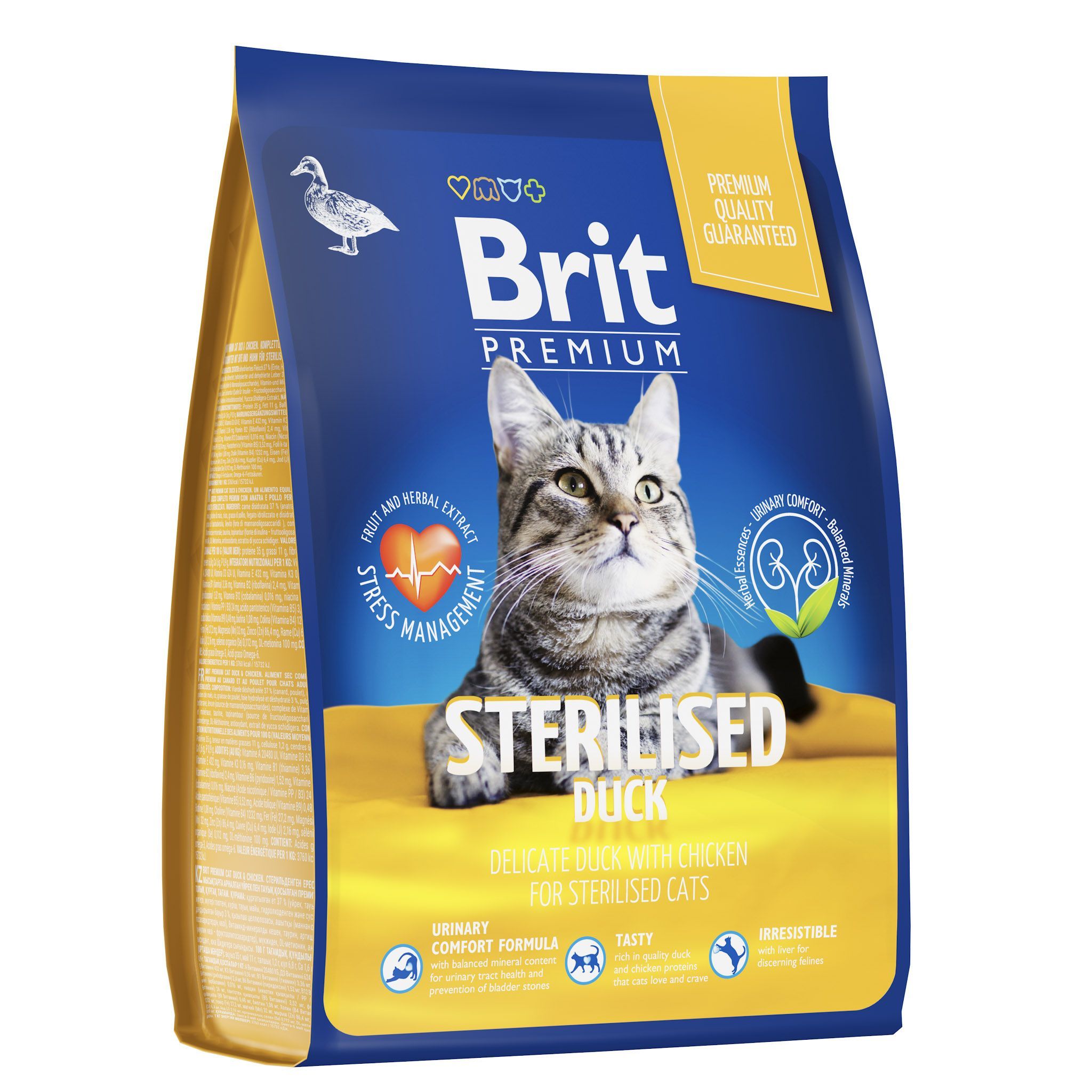 Brit Premium, Сухой корм для стерилизованных кошек со вкусом утки и курицы, 400 г