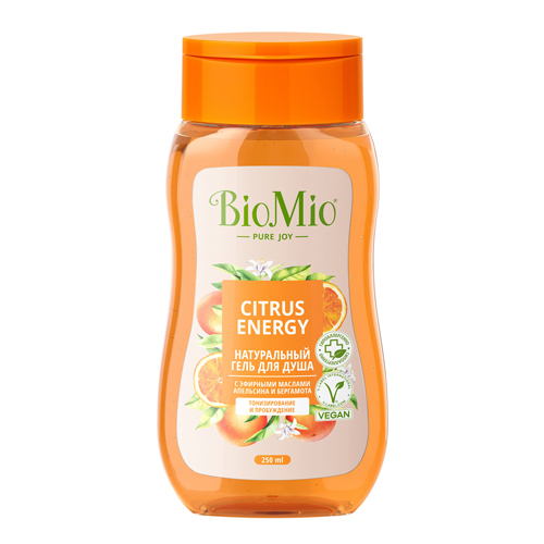 BioMio Тонизирующий гель для душа с эфирными маслами апельсина и бергамота, 250 мл