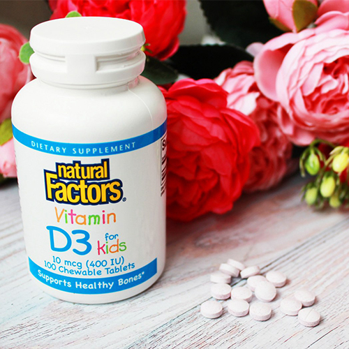 Natural Factors Витамин Д-3 со вкусом клубники 400 ЕД, 100 таблеток