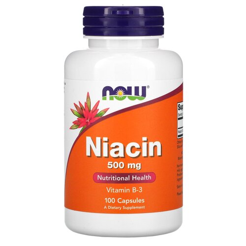 Now Foods Ниацин, Витамин B3, Никотиновая Кислота 500 мг, 100 таблеток