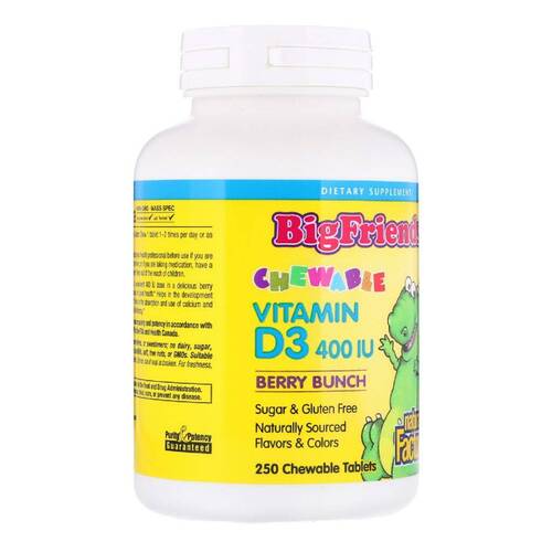Natural Factors Витамин Д-3 с ягодным вкусом, Big Friends 400 ЕД, 250 жевательных капсул 
