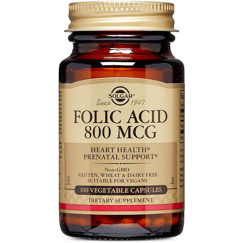 Solgar Фолиевая кислота, Folic Acid 800 мкг, 100 капсул