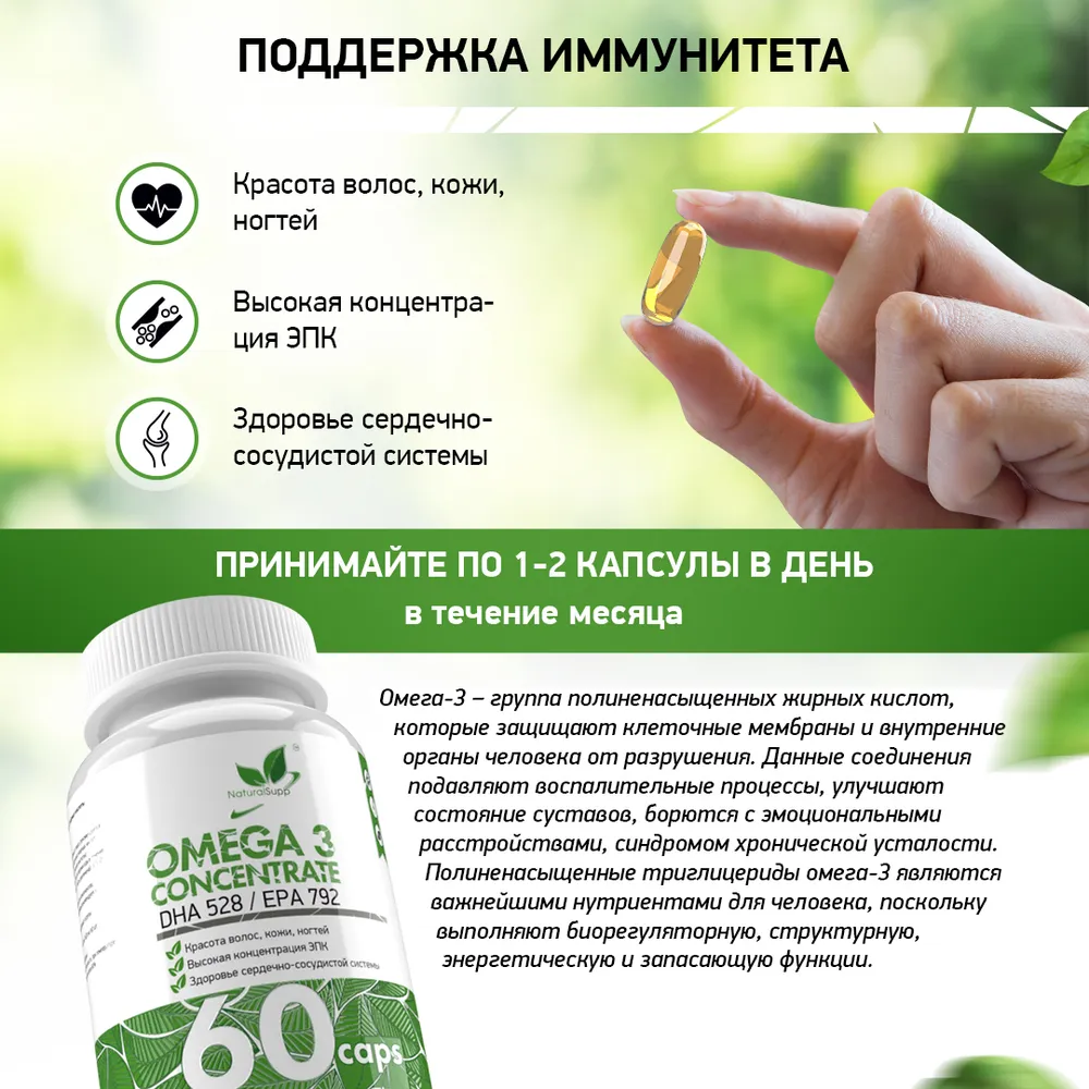 NaturalSupp Омега-3 высокой концентрации 1320 мг, 60 капсул
