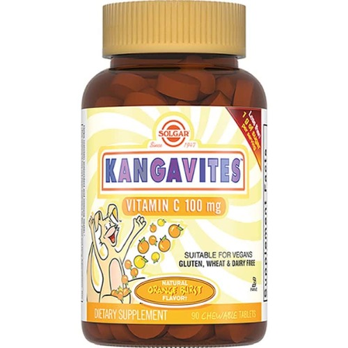Solgar Витамин С со вкусом апельсина, Kangavites 100 мг, 90 таблеток