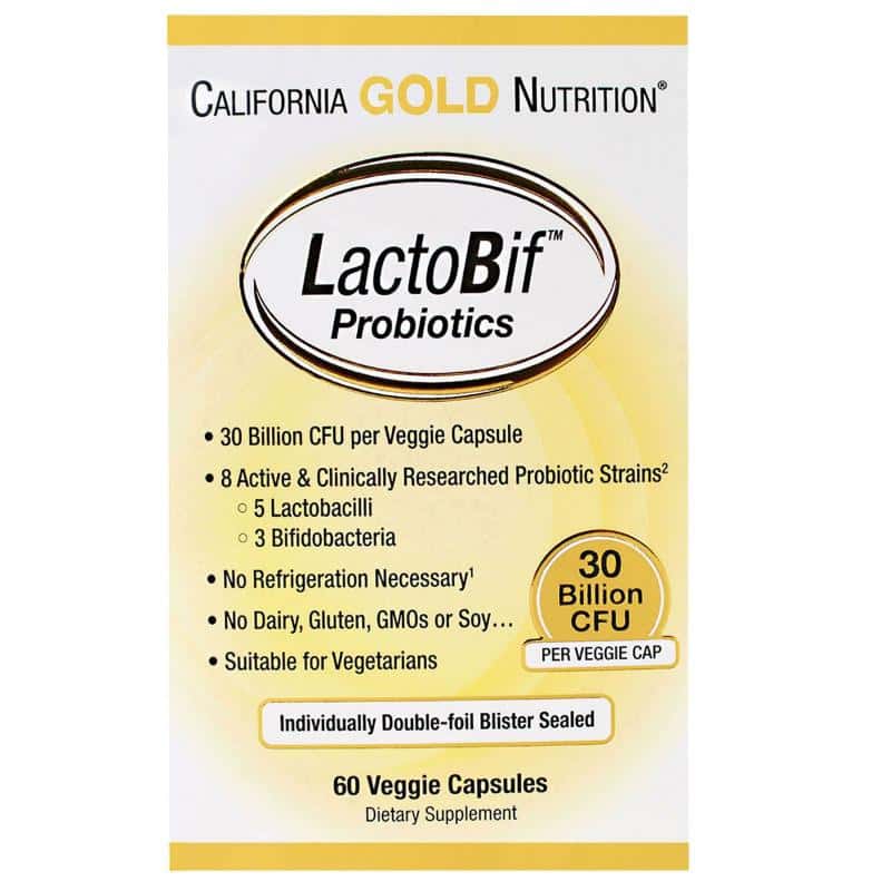 California Gold Nutrition Пробиотики LactoBif 30 млрд КОЕ, 60  капсул