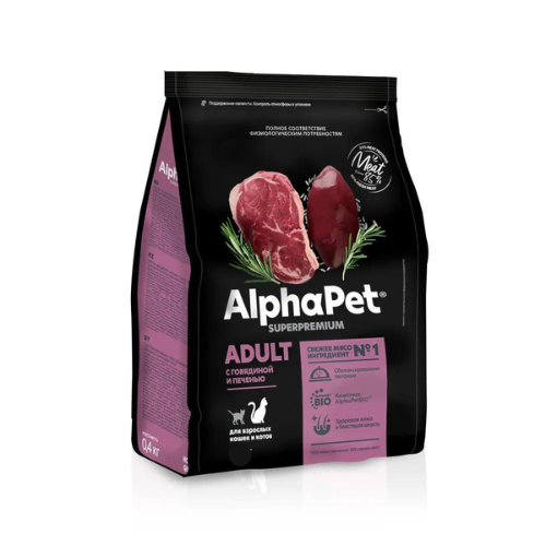 AlphaPet, Сухой корм для взрослых кошек (говядина/печень), 7 кг