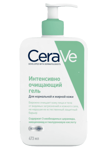 CeraVe Гель очищающий для нормальной и жирной кожи с помпой, 473 мл
