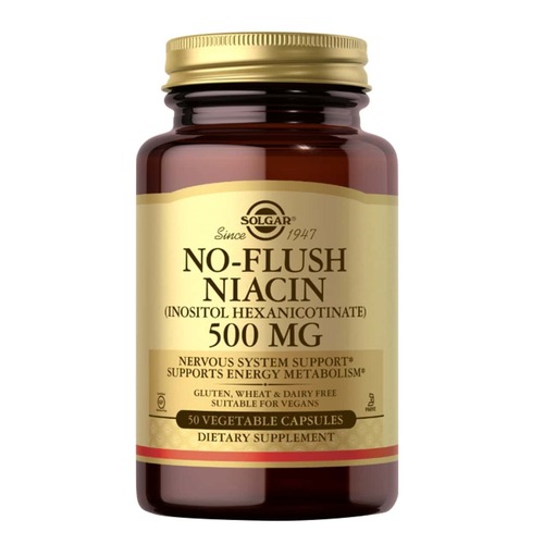 Solgar Ниацин, No-Flush Niacin, Никатиновая Кислота, Витамин B3 500 мг, 50 капсул