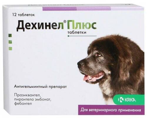 KRKA, Дехинел Плюс, Антигельминтик, Таблетки для собак, 12 штук, 1 таб/35 кг