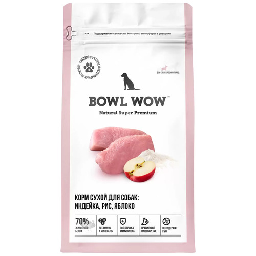 Bowl Wow, Сухой корм для собак средних пород (индейка/рис/яблоко) 5 кг