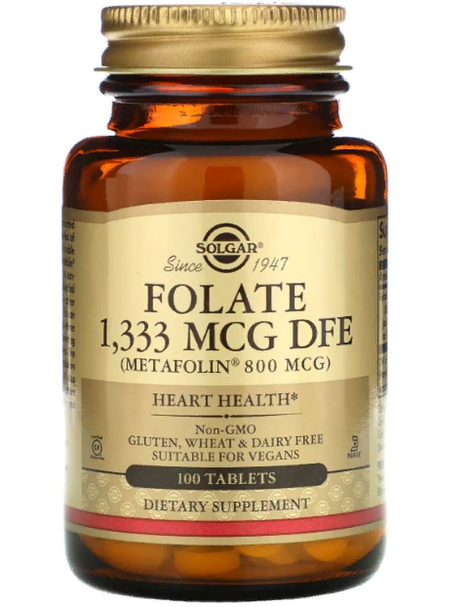 Solgar Метафолин, Folate 1.333 DFE 800 мкг, 100 таблеток