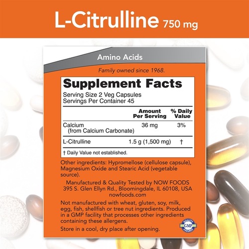 Now Foods L-Цитруллин 750 мг, 90 капсул