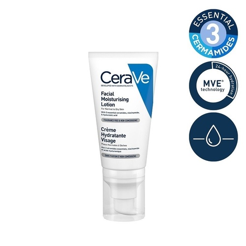 CeraVe Лосьон увлажняющий для лица для нормальной и сухой кожи, 52 мл