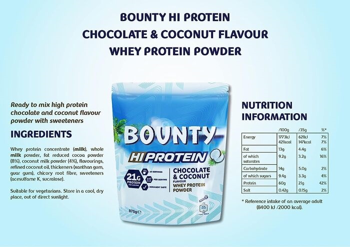 Протеин, Bounty Hi Protein Whey Powder, 875г→ Mars Incorporated   ᐈ Купить в Казахстане | Алматы | Астана | Караганда | Megapit.kz