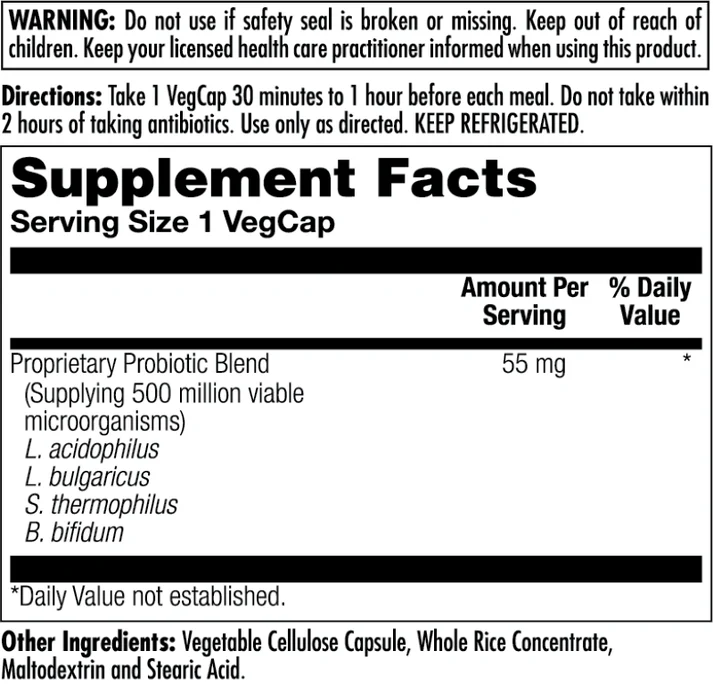 KAL, Acidophilus Probiotic-4,Veg Cap (Btl-Plastic) 500mg, Поддержание Кишечной Флоры 100 вег. капсул