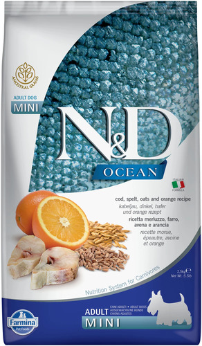 Farmina, N&D Dog, Беззерновой, Сухой корм для собак мелких пород (треска/апельсин), 2,5 кг 