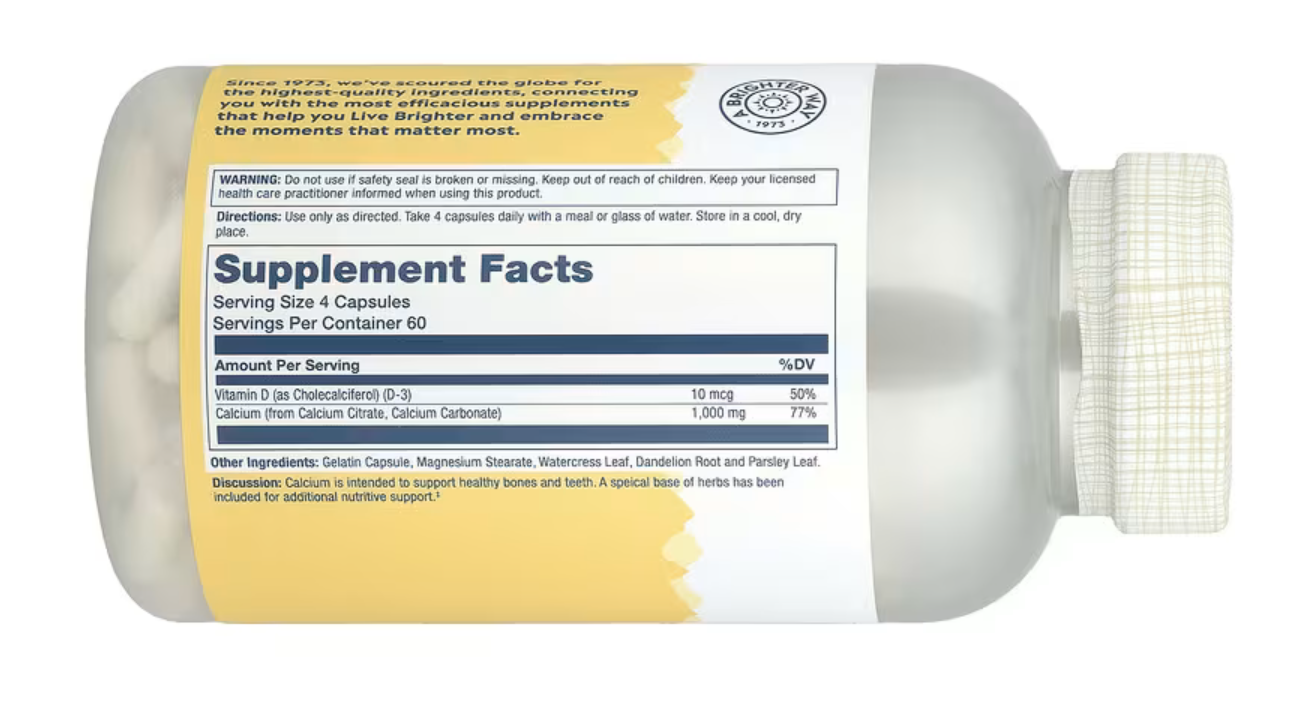Solaray Кальций Цитрат, Calcium Citrate 1000 мг + Д3, 240 вег. капсул