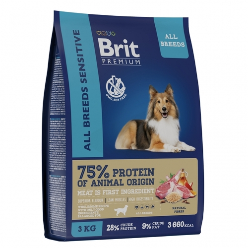 Brit Premium, Dog Sensitive, Сухой корм для собак всех пород с чувствительным пищеварением, 3 кг