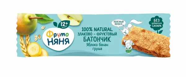 ФрутоНяня, Злаково-Фруктовый батончик (яблоко/банан/груша) с 12 месяцев, 25 гр