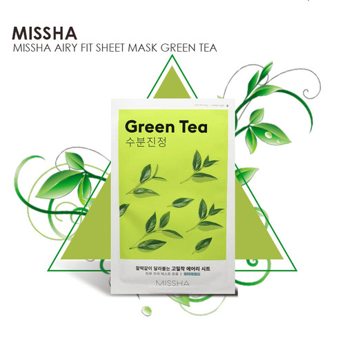 Missha  Airy Fit Sheet Mask, Успокаивающая тканевая маска с экстрактом зеленого чая 19 гр