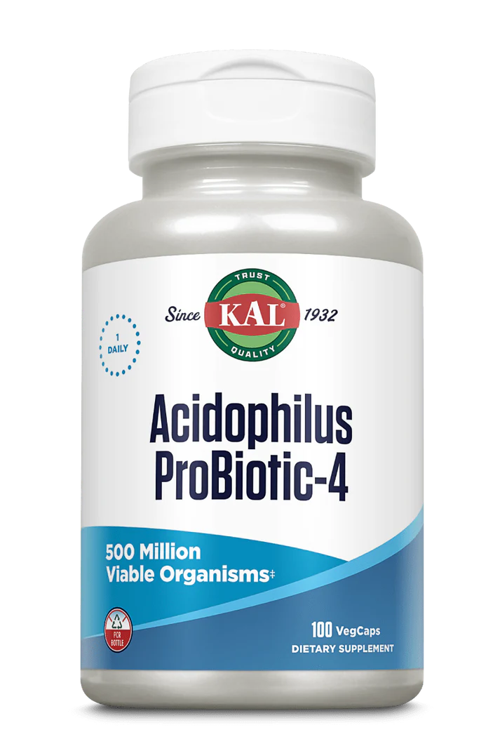 KAL, Acidophilus Probiotic-4,Veg Cap (Btl-Plastic) 500mg, Поддержание Кишечной Флоры 100 вег. капсул 