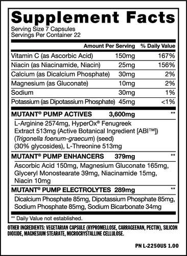 Mutant Nutrition Mutant Pump, Окись Азота, 154 caps.