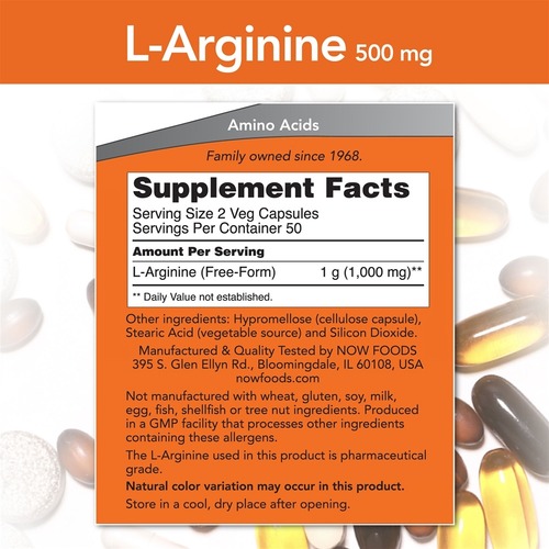 Now Foods L Аргинин, Arginine 500 mg 100 капсул
