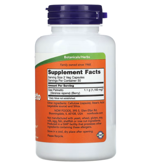 Now Foods Экстракт Пальмы Сереноа, Saw Palmetto 550 мг, 100 капсул