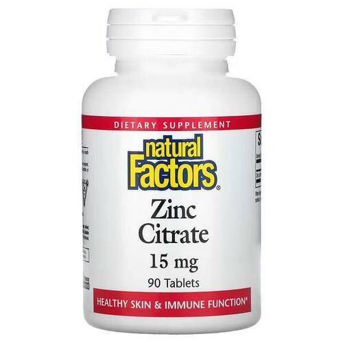 Natural Factors Zinc Citrate 15 мг, Цитрат цинка 15 мг, 90 таблеток