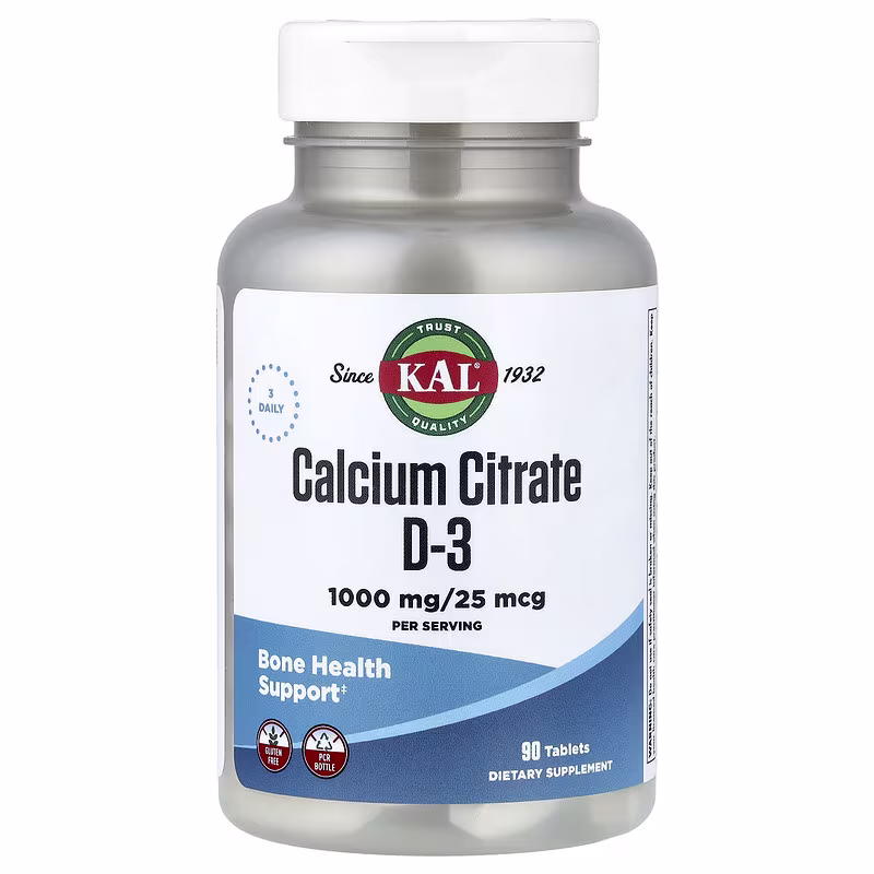 KAL, Calcium Citrate + D-3, Цитрат Кальция, 1000 мг + D-3, 25 мкг, 90 таблеток 