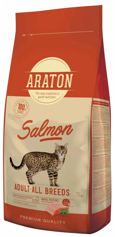 ARATON, Salmon, Сухой Корм для Взрослых Кошек Всех Пород (Лосось), 15 кг 