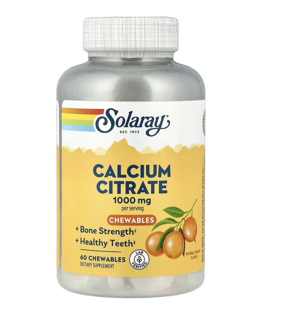 Solaray Кальций Цитрат, Calcium Citrate 1000 мг со вкусом апельсина, 60 жев/таб 