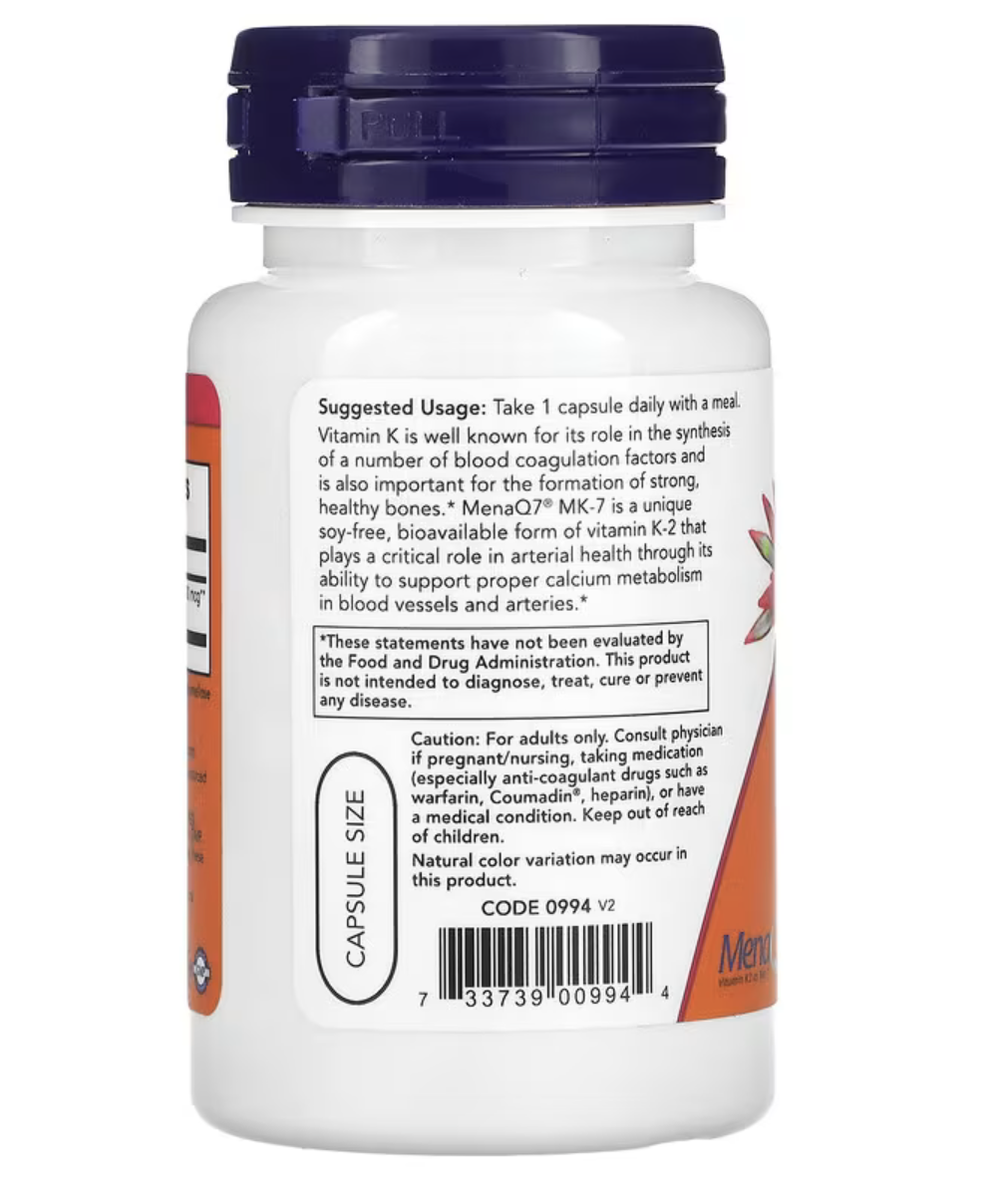 Now Foods Витамин K-2 МК-7, 300 мкг, 60 капсул