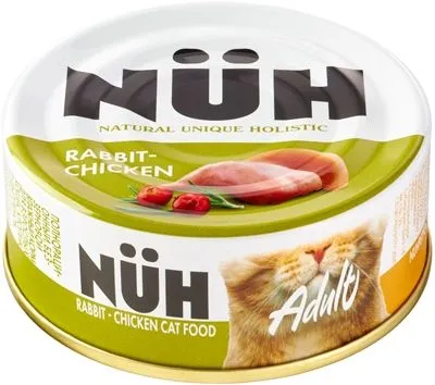 NUH, Беззерново, Влажный корм, Для взрослых кошек со вкусом кролика и цыплёнка, 100 г  