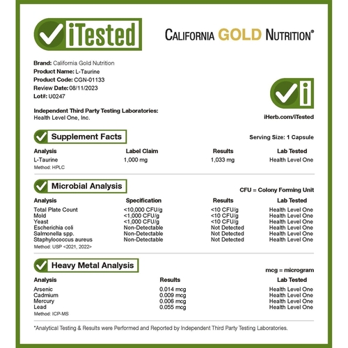 California Gold Nutrition L-Таурин 1000 мг, 60 капсул