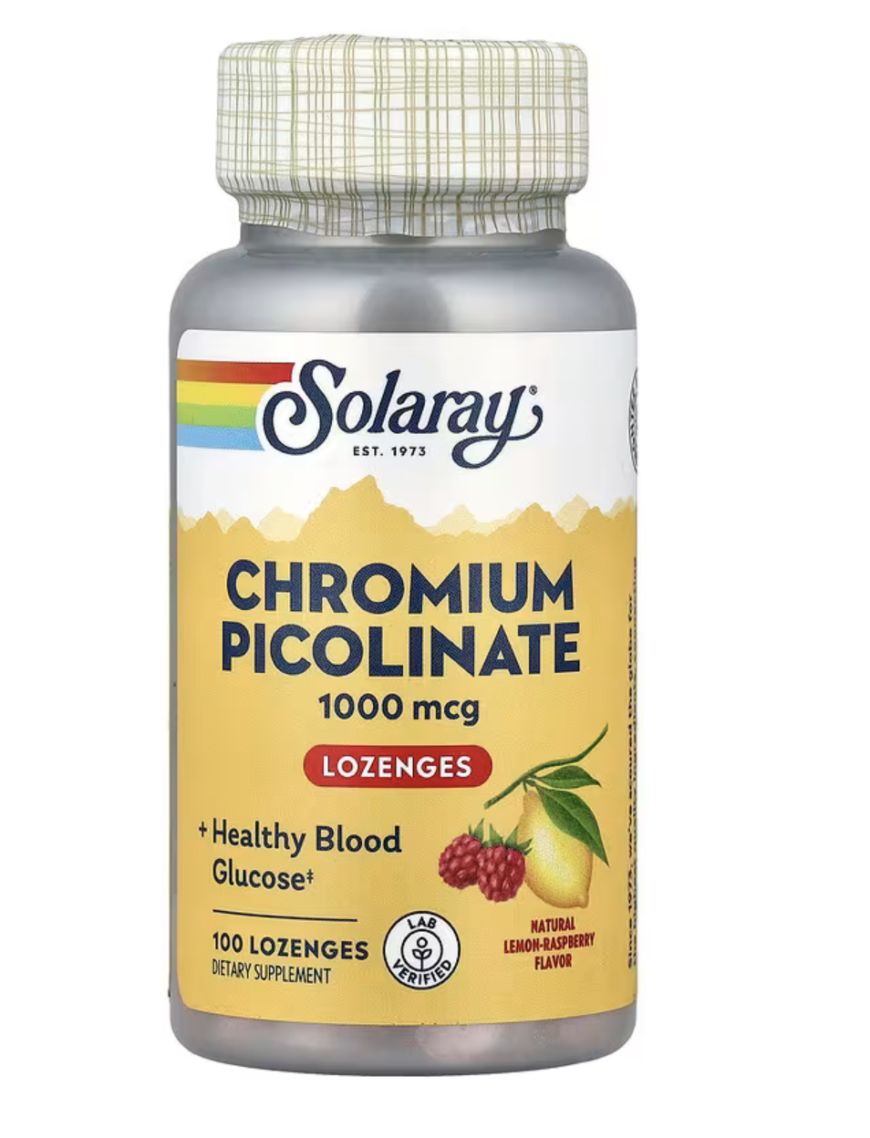 Solaray Хром Пиколинат, Chromium Picolinate со вкусом лимона и малины 1000 мг, 100 пастилок 