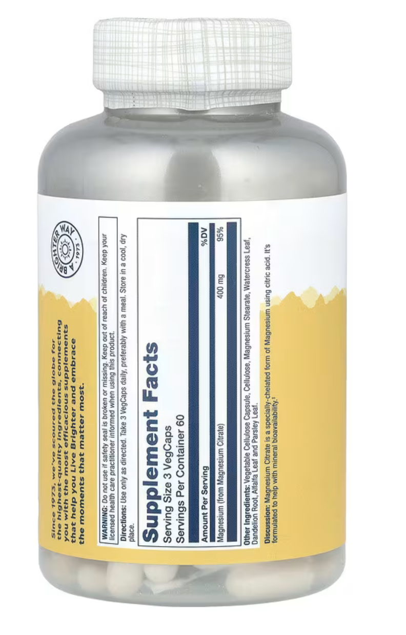 Solaray Магний Цитрат, Magnesium Citrate 400 мг, 180 капсул