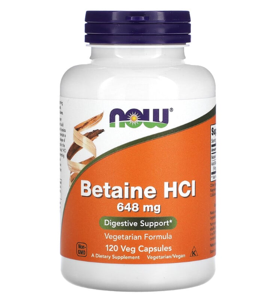NOW Foods, Betaine HCL, Бетаина Гидрохлорид, 648 мг, 120 растительных капсул