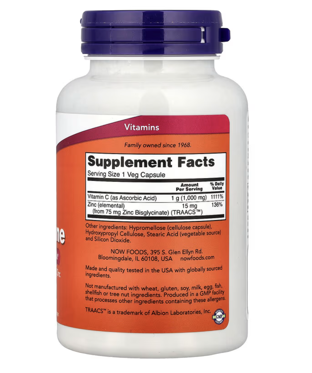 Now Foods Витамин С-1000 + цинк  IMMUNE , 90 капс