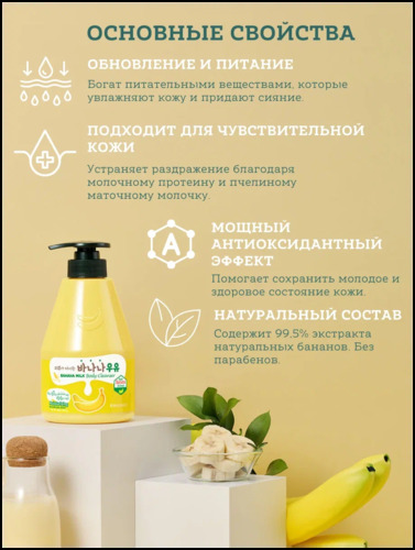 Welcos Kwailnara Banana Milk Body Cleanser, Гель для душа с банановым молоком 560 мл