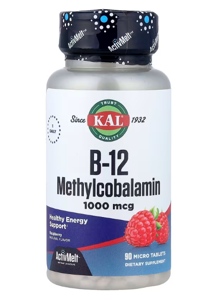 KAL, Vitamin B12, Витамин B12 в Форме Метилкобаламина, со Вкусом Малины, 1000 мкг, 90 микротаблеток в Казахстане