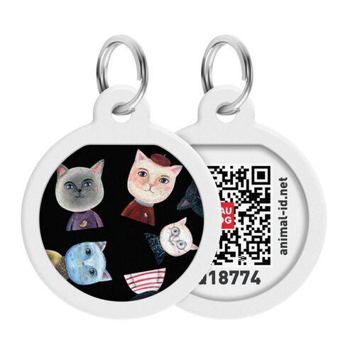 WAUDOG, Адресник Smart ID c QR-паспортом, Металл, Рисунок "Коты", Круг, 30 мм 