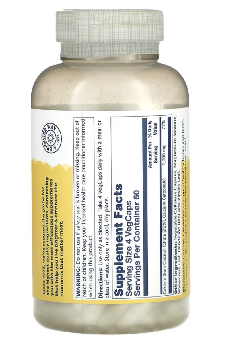 Solaray Кальций Цитрат, Calcium Citrate 1000 мг, 240 вег. капсул