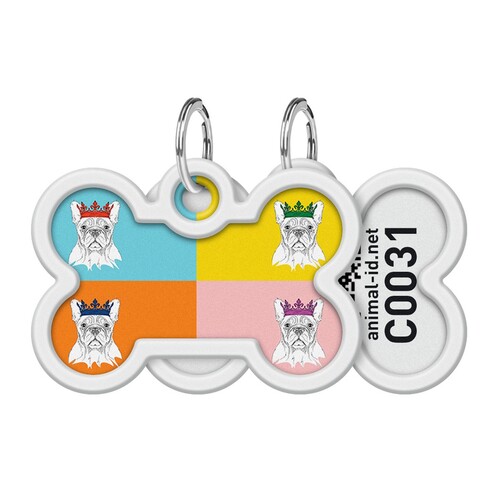 WAUDOG, Адресник Smart ID c QR-паспортом, Металл, Рисунок "Французский бульдог", Кость, 40*28 мм 