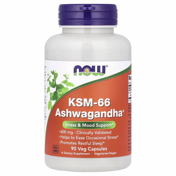 Now Foods Ашваганда 600 мг, 90 вегетарианских капсул