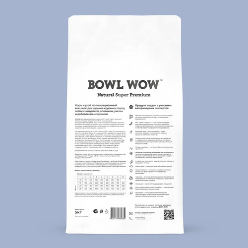 Bowl Wow, Сухой корм для щенков крупных пород (индейка/ягненок/рис/черника) 5 кг