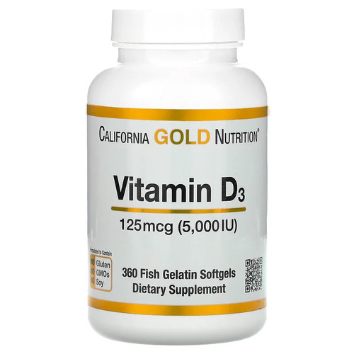 California Gold Nutrition, Витамин D3, 125 мкг 5000 МЕ, 360 капсул
